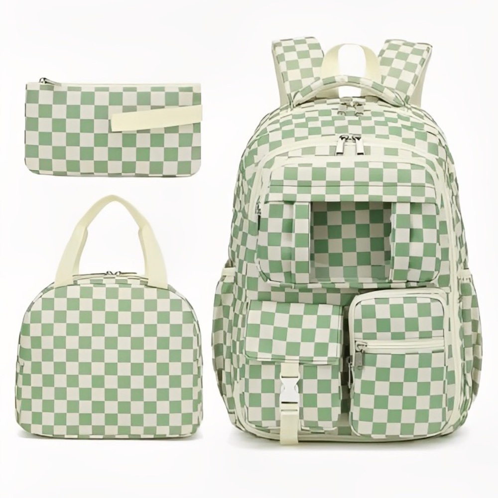 NEW Kids 3 in 1 School Backpack, Lunch Pail, & Pencil Case Bag Reflective Green